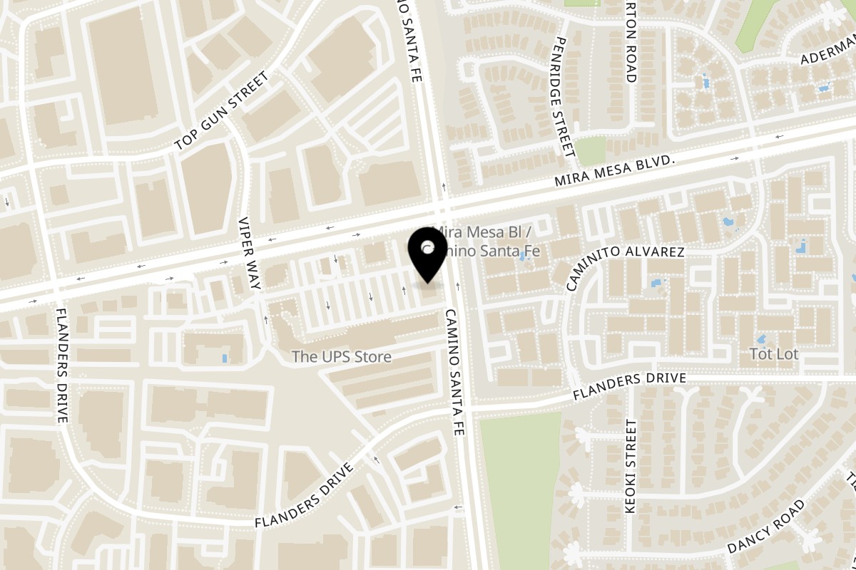 Map showing the location of Habaneros Mexican Grill on 6785 Mira Mesa Blvd in San Diego